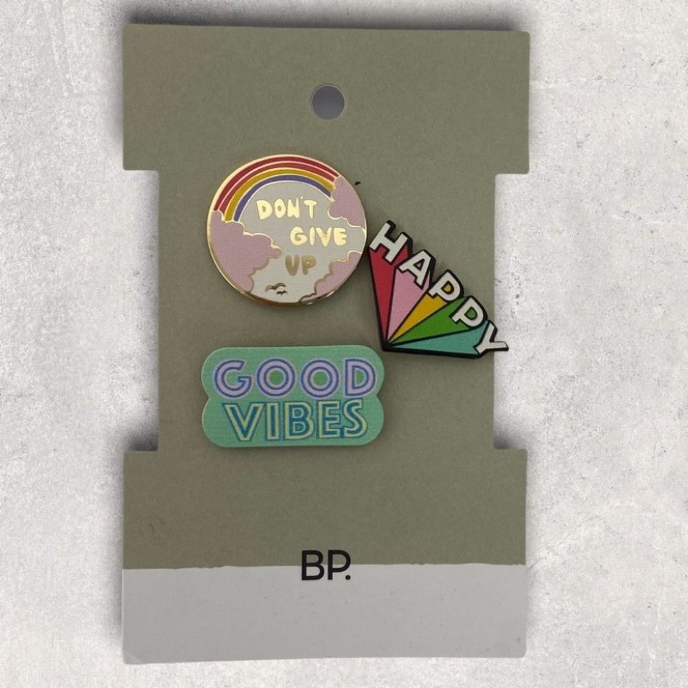 NWT Nordstrom BP Happy Pins Set of‎ Three Positive Vibes Rainbow New With Tags
